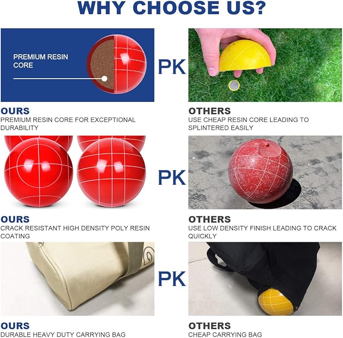 100mm Bocce Ball Set Regulation Size and Weight with 8 Resin Bochie Balls, Pallino, Carrying Bag, Measuring Rope, Gift for Family Backyard Lawn Yard Beach Bocci Games (Multi Colors, 2-8 Players)