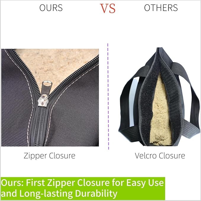 160 LBS Extra Large Sand Bags for Canopy Legs (Without Sand), Zipper Top Sandbags for Weight Set of 4 (Black)