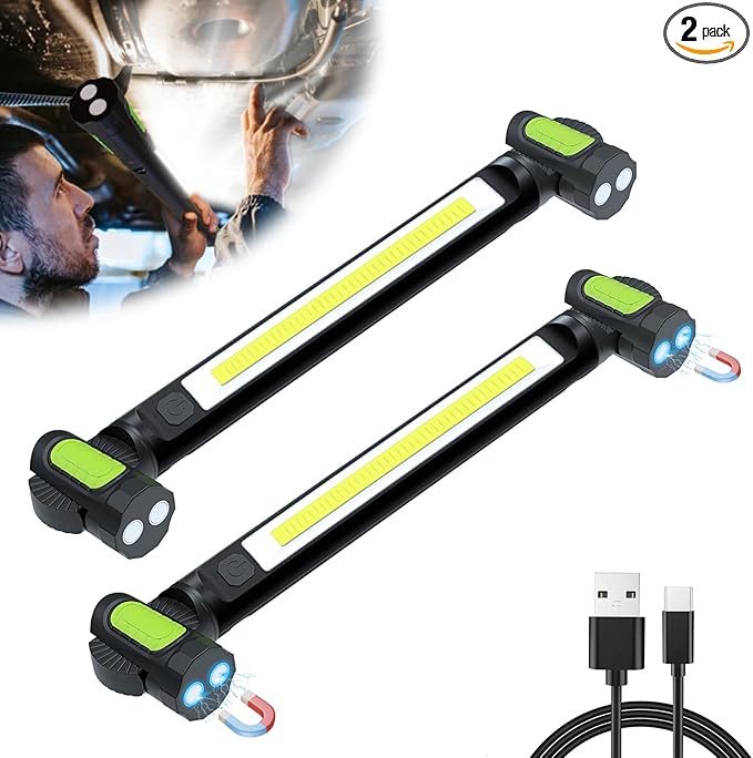 2 Pcs Work Light for Mechanic,Magnetic Light Bar,5400mAh Rechargeable,3200LM LED Work Lights Cordless UnderhoodLight with Hooks Portable Automotive Tools for Car Garage Shop Emergency,Present for Him