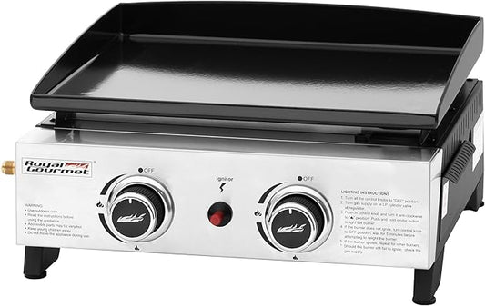 Royal Gourmet PD1204 2 Burner Tabletop Propane Gas Griddle, 17 Inch Portable Flat Top Grill with 17,000 BTUs Output for Outdoor Cooking While Camping or Tailgating, Black & Silver