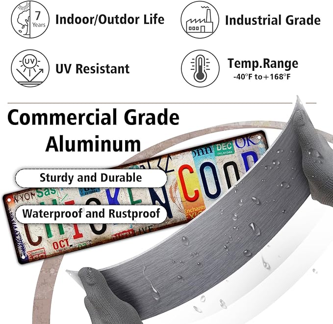 Vintage Chicken Coop Accessories – Funny Rooster Garden Signs and Grunge Room Decor – Country Farmhouse Wall Art for Outdoor Kitchen Gifts for Women and Hen Lovers