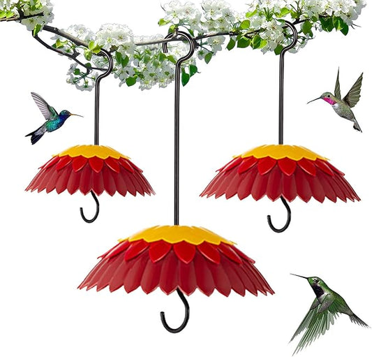 3 Pcs Hummingbird Feeder Umbrellas with Ant Moat, Skaithee 8" Baffles for Bird Feeder with Ant Guard & Shepherd Hooks, Bright Colors Attract More Birds & Anti Sun/Rain/Snow/Ants (3 Pcs 8 inches 20cm)