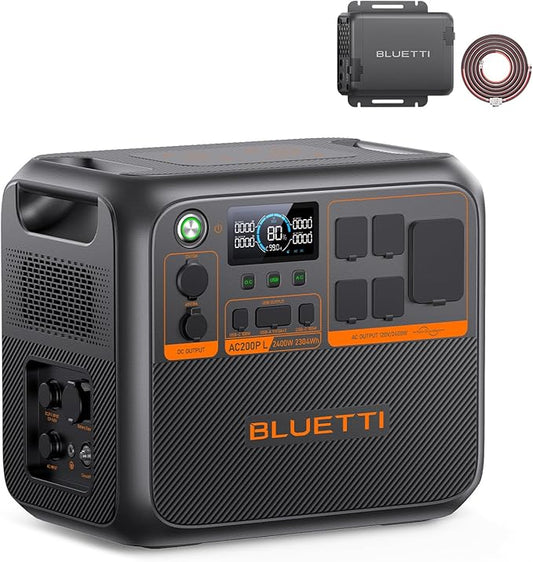 BLUETTI Solar Generator AC200PL & Charger 1 (Ships Separately), 2304Wh LiFePO4 Battery Backup, Expandable to 8448Wh w/ 4 2400W AC Outlets, 560W DC-DC Alternator Charger, for Camping, Power Outage