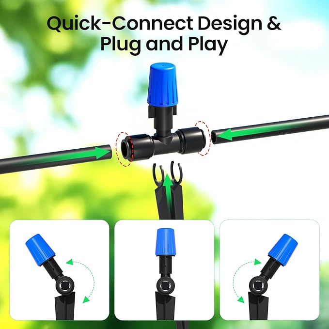 MIXC 65FT Greenhouse Watering System- Quick Efficient Connector Hanging Plant Watering System Automatic Mist Irrigation Kit with 1/4" Blank Tubing and Misting Nozzles