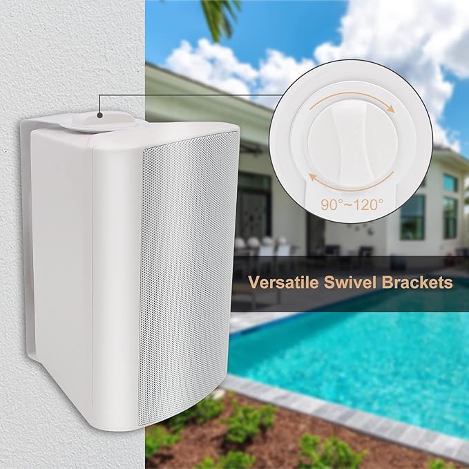 STUDIOFINIX 5.25 Inches Outdoor Bluetooth Speakers Waterproof 600 Watts Perfect for Indoor- Outdoor Patio Porch Wall Mount System (4 Speakers,White)