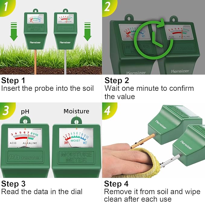 Kensizer Soil Tester, Soil Moisture/pH Meter, Gardening Farm Lawn Test Kit Tool, Digital Plant Probe, Water Hydrometer for Indoor Outdoor, No Battery Required