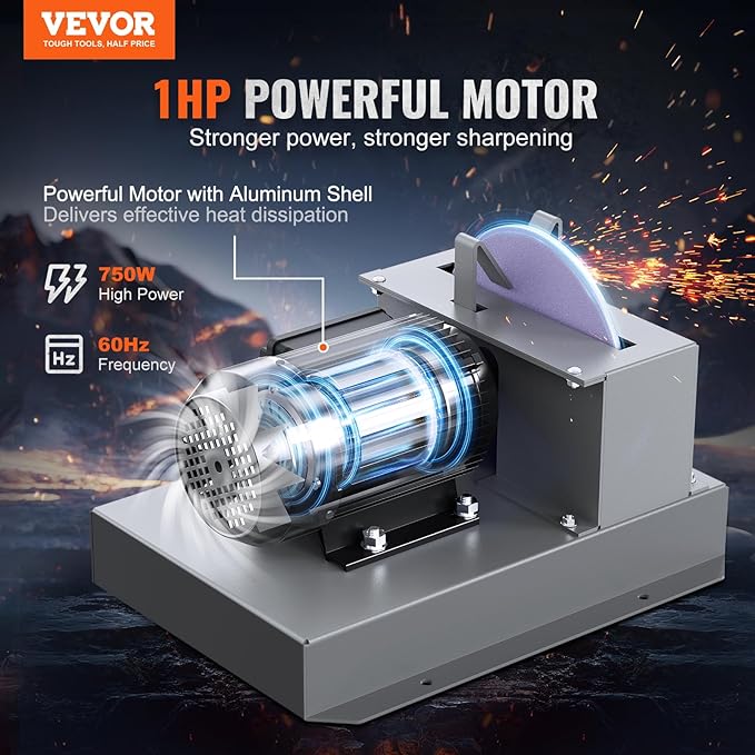 VEVOR Lawn Mower Blade Sharpener, 1HP 750W Lawnmower Blade Grinder with 9-inch Ceramic Grinding Wheel, Powerful Bench Mower Sharpening Machine for High/Low Lift Blades, Gator Blades, Flat Blades