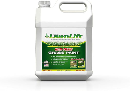Lawnlift Ultra Concentrated (Green) Grass Paint 64oz. Covers up to 2000 sq feet* Coverage Will Vary depending on Condition of Grass, Sprayer Setting, Dilution Ratio and Desired Shade.