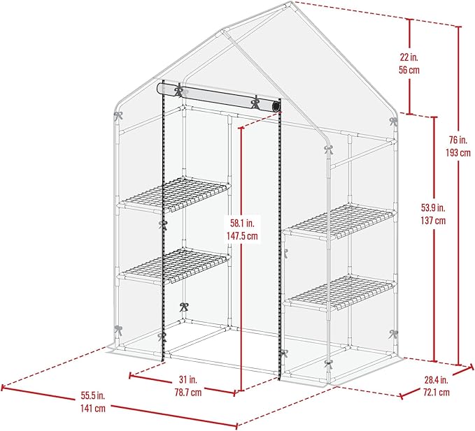 Miracle-Gro 4'8" x 29" x 6'5" All-Season Mini Walk-in Greenhouse with 4 Wire Shelves for Outdoors, Easy-Access and Durable, Translucent