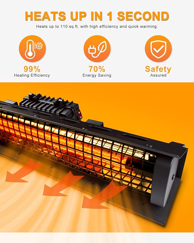 Star Patio Electric Patio Heater with Remote, Outdoor Wall Mounted & Ceiling Patio Heater, Outdoor Heaters, Hanging Patio Heater, Industrial Black, STP2020-A-RM NEW2