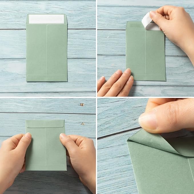 100 Pack Seed Envelopes Self-Adhesive Small Coin Envelopes Seed Storage Packets for Garden, Office or Wedding Gift (Sage-Green, 3 1/4 ×4 1/2 inches)