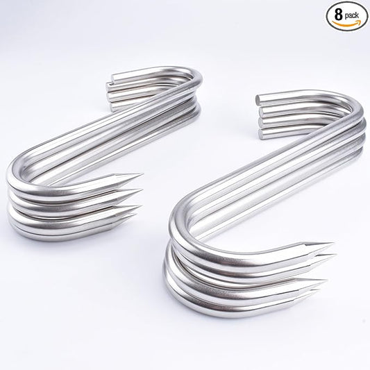 Meat Hook, 10mm 8Inch Heavy Duty S-Hooks Stainless Steel Meat Processing Butcher Hooks,8Pack