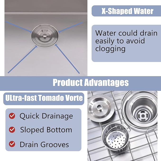 25 x 22 Inch Drop In Kitchen Sink, Topmount Stainless Steel Brushed Nickel Single Bowl Kitchen Sink, Extra-thick 16 Gauge For RV Laundry Utility with Dish Grid and Basket Strainer