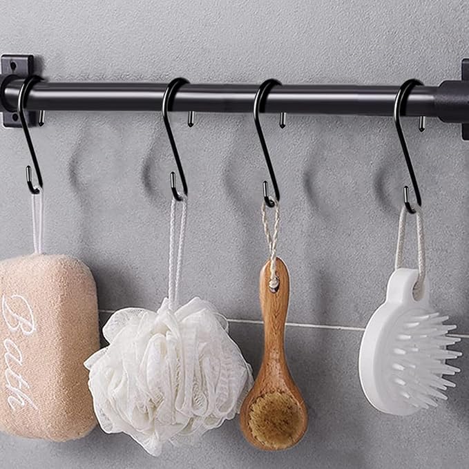 20 Pack 3.15 Inch S Hooks Stainless Steel Hanging Hooks Heavy Duty S Hooks for Hanging Kitchenware, Pots, Pans, Plants, Clothes, Towels in Kitchen, Bathroom, Closet, Garden (Black)