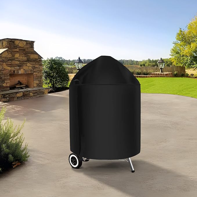 SunPatio Heavy Duty Waterproof Grill Cover Compatible for Weber, Big Green Egg, Char-Broil 22 Inch Charcoal Kettle Grills, Outdoor FadeStop BBQ Cover, Compared to Weber 7150, 27.5" Dia x 38" H