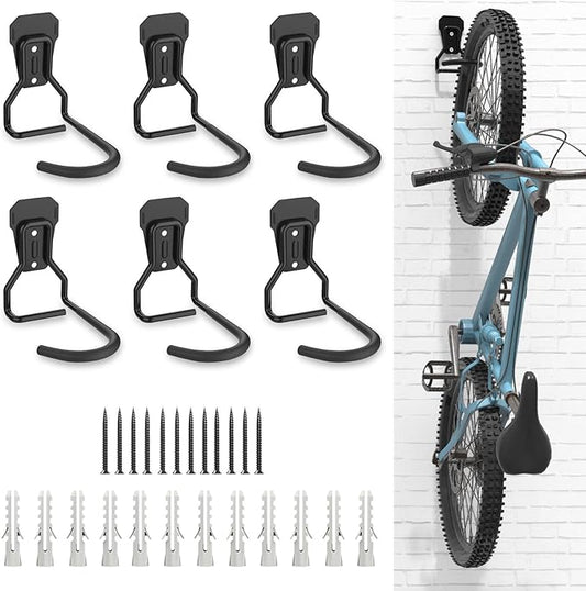 Housolution Bike Wall Mount with Fixed Hook, [6 Pack] Heavy Duty Bike Storage Rack, Bike Rack Vertical Stand for Garage - Easily Hang/Detach - with Screws Iron Bike Hanger Brackets