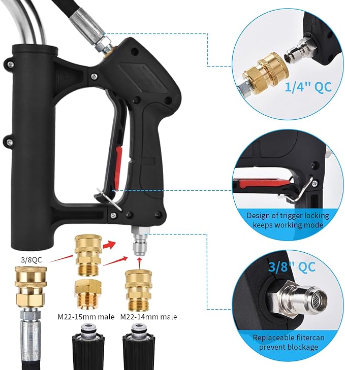 24 FT Gutter Cleaning Tools from The Ground - Telescoping Pressure Washer Wand - Gutter Cleaner Attachment with Power Washer Extension Wands, Brush, 7 Spray Nozzle Tips, 3 Hose Adapters, Support Belt