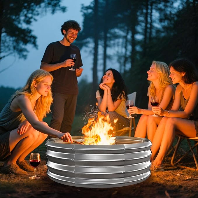Metal Fire Pit Ring/Bonfire Fire Ring- 3 FT Diameter, 0.8 MM Thick,1 ft High, Durable and Stylish for Outdoor Fire Pits,Patios and Camping (Silver, 3X3X1 ft)