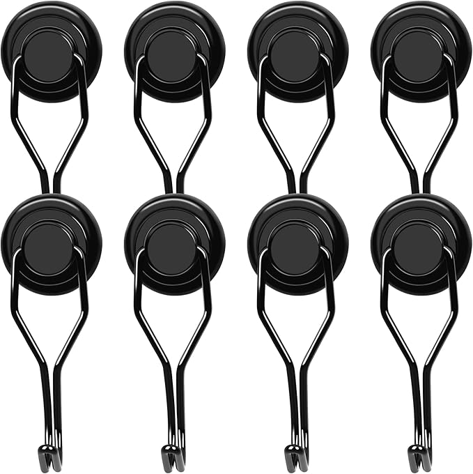 LOVIMAG Hooks, 75lbs+ Magnetic Magnet Hook 2025 Cruise Cabin Ship Essentials Heavy Duty Strong Refrigerator Fridge Hanging for Classroom Beach Vacation Kitchen Grills Home Mug Hanger (8 Pack), Black