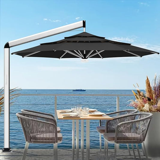 EliteShade USA Atlas 3-Tier 11FT Full Aluminum Cantilever Patio Umbrella for Outdoor restaurant Garden Courtyard Deck Pool and Marketing with Light(No battery),Black