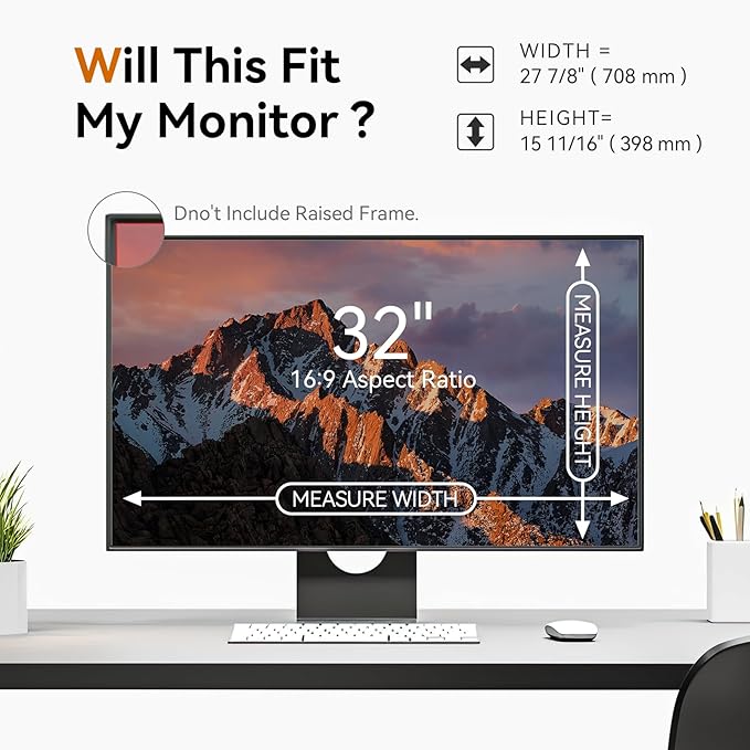 [2 Pack] 32 Inch Computer Privacy Screen Filter for 16:9 Aspect Ratio Widescreen Monitor - Anti Glare Blue Light Filter, Removable Computer Monitor Privacy Shield, Anti-Scratch 32in Protector Film