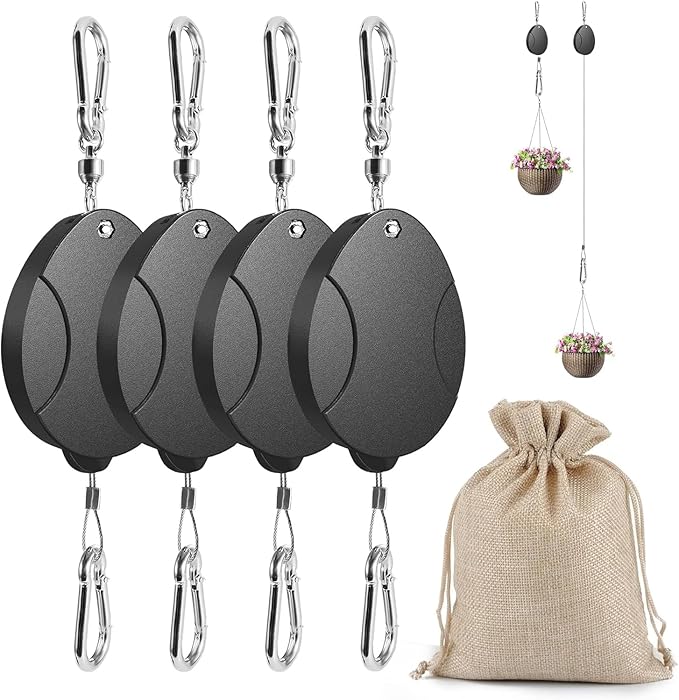 2025 Upgraded Retractable Plant Hanger 4PCS - Heavy Duty Plant Pulleys for Hanging Plants, Outdoor Adjustable Hooks, Durable Plant Pulley for Garden Baskets Pots,Birds Feeder