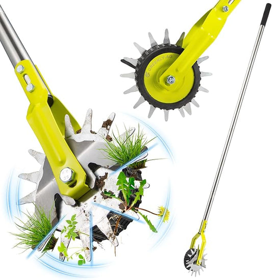 58-Inch Manual Edger Lawn Tool, Wheel Rotary Edger with Adjustable 4-Section Stainless Steel Handle & Cushion Grip, Rust-Resistant for Sidewalk, Driveway, Garden, Landscaping