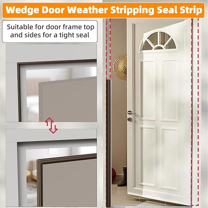 1 Pack*9.8 F Self-Adhesive Wedge Foam Window Weather Stripping Door Seal Strip, Soundproof Exterior Front Door Frame Gap Filler, Draft Stopper Foam Tape Noise Light Blocker (Brown)