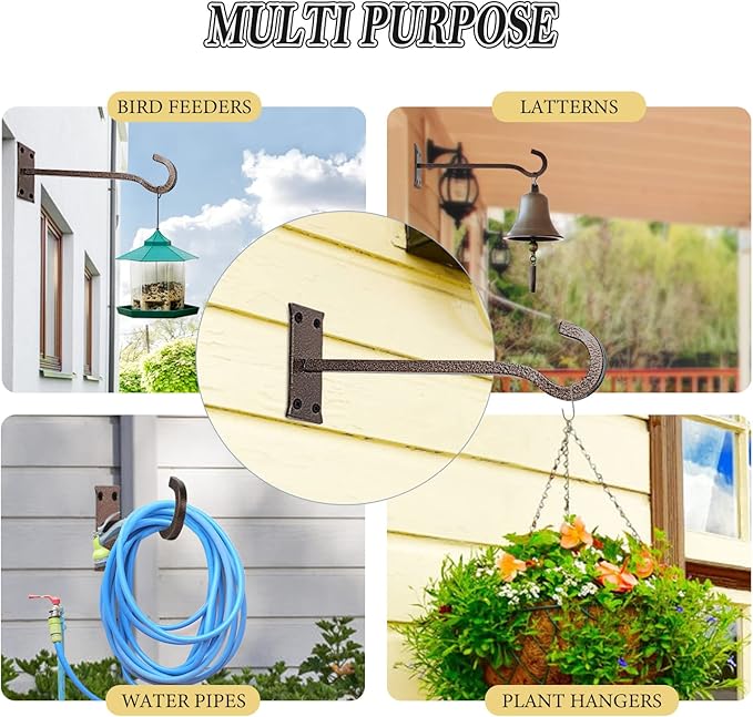 10inch Heavy Duty Plant Hangers Outdoor or Indoor Bird Feeder Hanger Shepherd Hooks 2pcs Bronze hammertone Metal Wall Hook for Hanging Plant Bracket, Lantern, Flower Basket, Wind Chimes