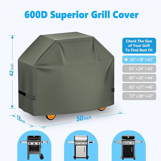 Grill Cover 50 Inch - Superior BBQ Cover for Weber Spirit Grill - 600D Outdoor Grill Cover for Weber Spirit 2 - Barbecue Cover Heavy Duty Waterproof for Weber Spirits ii 200 and Spirit 300