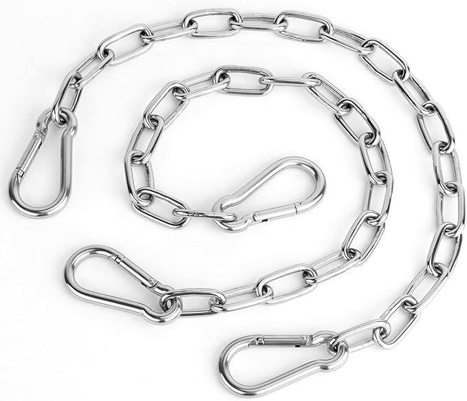2 Pack 25in Hanging Swing Chain with 4 Carabiners, 550LB Capacity Hanging Kits Heavy Duty Hanging Chair Hardware for Hammock Swing Hanging Chair Punching Bags Sandbag Indoor Outdoor Yoga Gym (Silvery)