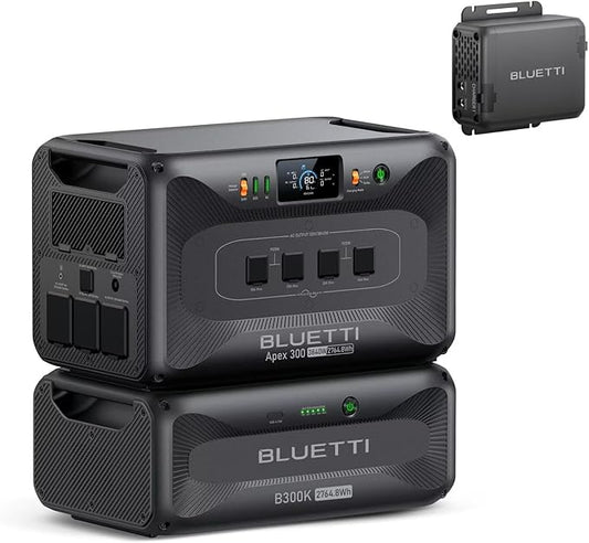 BLUETTI Solar Generator Apex 300 & B300K (2025 New) with Charger 1, 5529.6Wh LFP Battery Backup with 6 3840W AC Outlets (7680W Surge), On-the-Go Recharging, Portable Power Station for Camping, RV Life