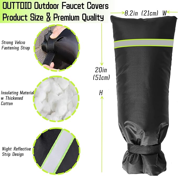 2 Pack Outdoor Faucet Covers for Winter, 8.2" W x 20" H Outside Yard Hydrant Protector Socks Winter, Insulated Hose Bib Protector Cover, Spigot Pipe Cover Freeze Protection Black