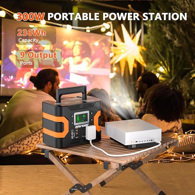 HOWEASY Portable Power Station 300W, 236Wh Solar Generator with Pure Sine Wave 110V AC Output, Backup Lithium Battery with LED Light for Outdoor Camping Travel Home Blackout