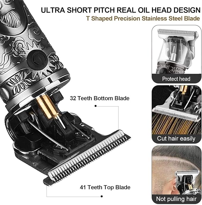 Suttik Hair Trimmer for Men, Professional Hair Clippers for Barber, Beard Trimmer for Men, Cordless Edgers Clippers, Ornate Knight T-Blade Close Cutting Trimmer with LCD, Gray