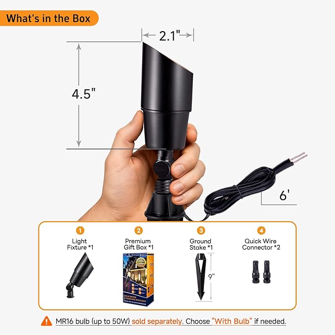 Spot Light Brass - Outdoor Landscape Spotlights 12V, LED Low Voltage Landscaping Uplights, All Weather Hard-Wired Black for Backyard Lawn with No Bulbs (8 Pack)