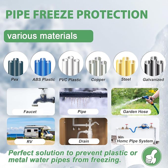 HEATIT Heat Tape for Water Pipe Freeze Protection Self-Regulating Heat Cable for Metal And Plastic Pipes Roof & Gutters De-Icing Heating Trace Tape Anti-Freeze Pipe Heater System 6ft Lighted Plug 12FT