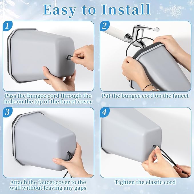 2 Pack 2025 Upgrade Extra Long Pet Proof Outdoor Faucet Covers Winter 8.5x7x5.5in Plastic Thick Foam Spigot Cover w/Reflective Strips for Outside Water Faucet Winter Freeze Protection (Gray)