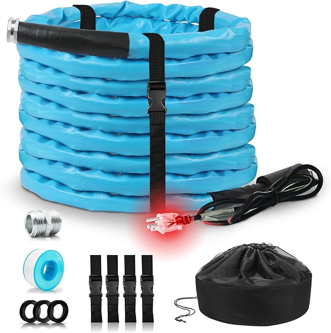 OEBLD Heated Water Hose for Rv (100ft L x 5/8"ID) 4.0 Upgraded Function with Energy Saving Thermostat to Keep Drinking Water Running in down to -45℉, Designed for Campers,with Storage Bag, Anti-Freeze