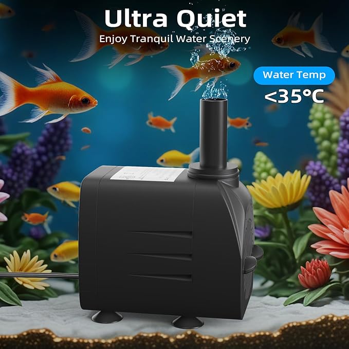 220GPH Submersible Water Pump(900L/H, 15W), waatoos Durable Outdoor Fountain Pump with 4.9 ft Tubing for Aquariums, Fish Tank, Pond Fountain, Statuary, Hydroponics, Water Feature, Indoor Fountains