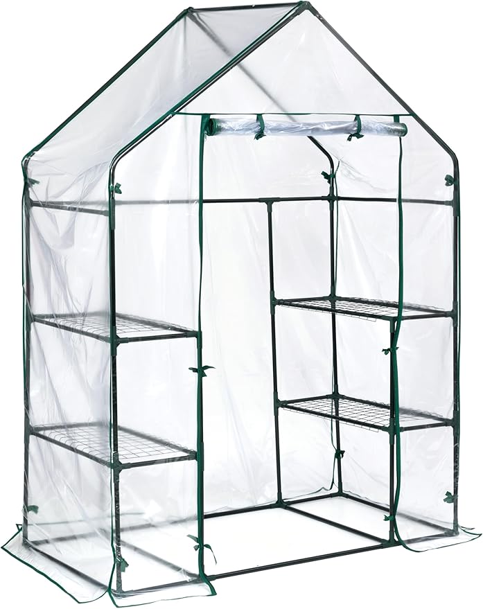Miracle-Gro 4'8" x 29" x 6'5" All-Season Mini Walk-in Greenhouse with 4 Wire Shelves for Outdoors, Easy-Access and Durable, Translucent