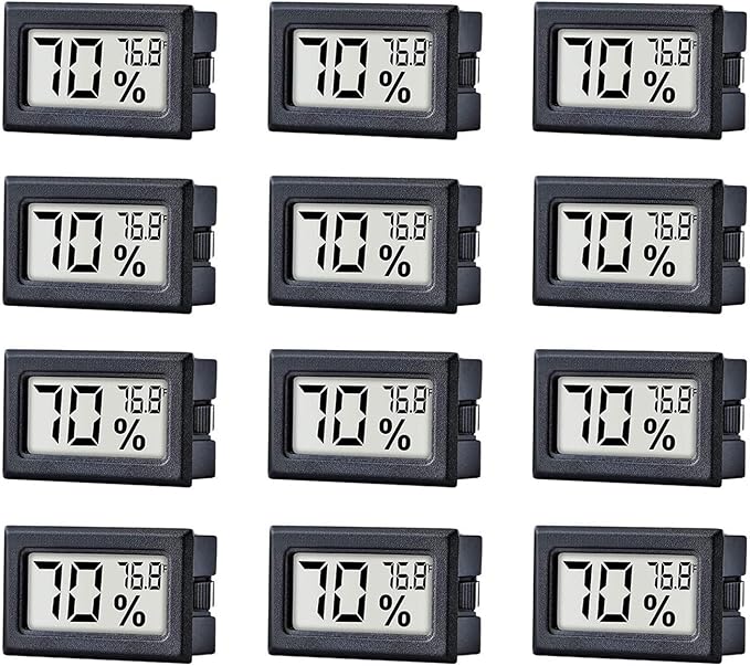 12 Pack Pgzsy Mini Small Digital Electronic Temperature Humidity Meters Gauge Indoor Thermometer Hygrometer LCD Display Fahrenheit (℉) for Humidors, Greenhouse, Garden