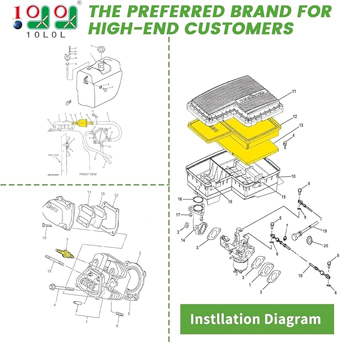 10L0L Golf Cart Tune Up Kit for Yamaha G16,G19,G20,G21,G22 and Yamaha G29 Drive Gas 4 Cycle Models with 301cc/357cc Engines with Air Filter PreFilter Fuel Filter Spark Plug