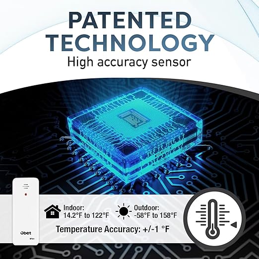 OBET Outdoor Thermometer Wireless Indoor Outdoor Digital Thermometer Greenhouse Thermometer Remote Temperature Monitor for House Home Room Patio B61-White