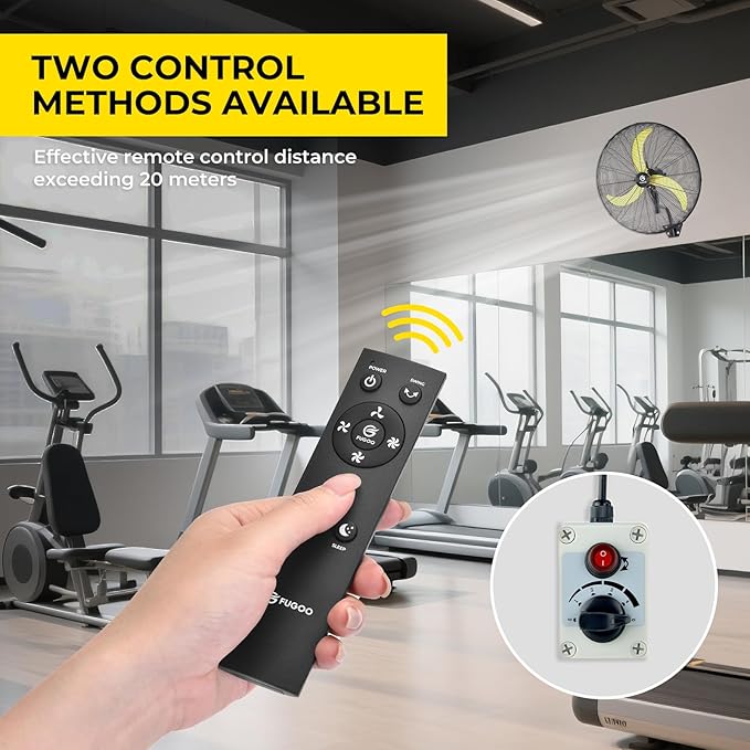 FUGOO 24" Quiet Outdoor Oscillating Wall Mount Fan With Remote Control,All Sealed BLDC Motor,4-Speed Waterproof Outdoor Fan, Heavy Duty Industrial Wall Fans for House,Patios,Garage,Warehouse 5000CFM