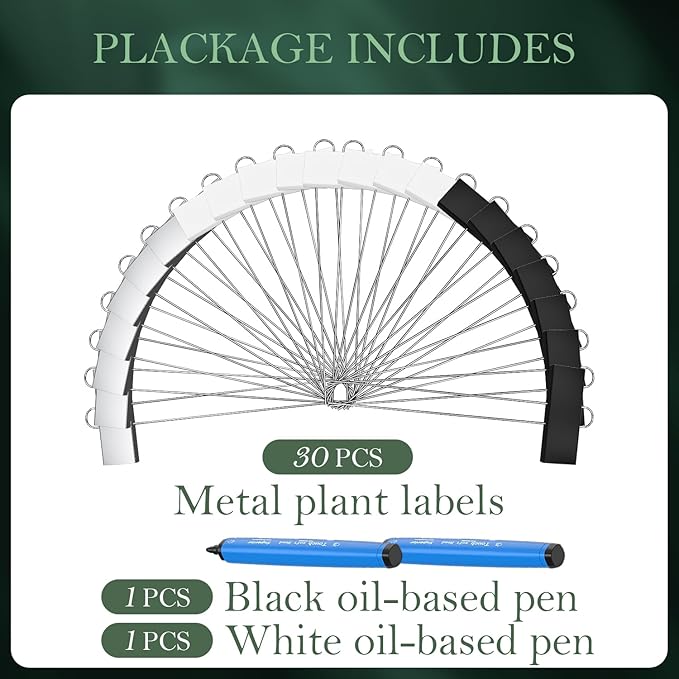 30 Pack Metal Plant Labels - 10 Pack White, 10 Pack Black, 10 Pack Silver for Outdoor Garden Waterproof Plant Markers,Labels Garden Markers for Seedlings Herbs Greenhouse with White& Black Pen