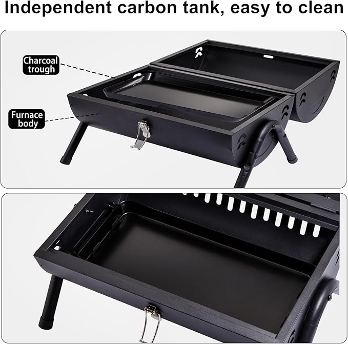 Supernal Portable Charcoal Grill,Tabletop Charcoal Grill,BBQ Grill for Outdoor Cooking Camping,Picnics,Backyard,Balcony-Black,2 Carbon Tank,2 Baking Net,1 Baking Pan