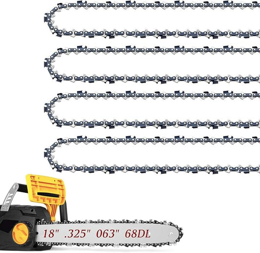 18 Inch Chainsaw Chains .063" Gauge .325" Pitch 68 Drive Links, Fit For Stihl 025, MS250, MS251 (PRE 2023 .063" Gauge),MS 231,MS 241, For Oregon V68, For Husqvarna-H28-68 (4 Chains)