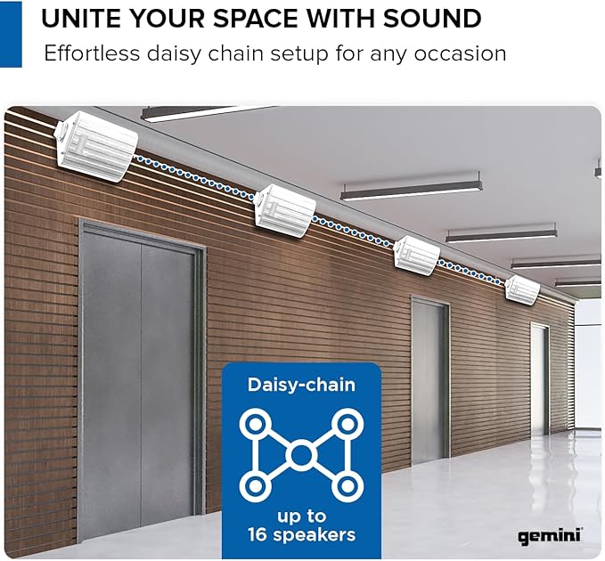 Gemini Sound GHSI-W525BT 5.25" Outdoor Bluetooth Speakers IP44 Waterproof Wired Powered Wall Mount Pair with Aluminum Grills, Patio Ready, Daisy-Chain Up to 16 Speakers, Balanced Stereo Audio (White)