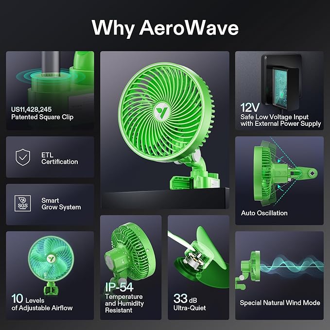 VIVOSUN 2-Pack AeroWave E6 Grow Tent Fan 6”, EC Motor, Smart Wifi Control, US Patented Auto Oscillating Clip fan, Weatherproof IP-54, Strong Airflow but Quiet for Hydroponic Ventilation Circulation